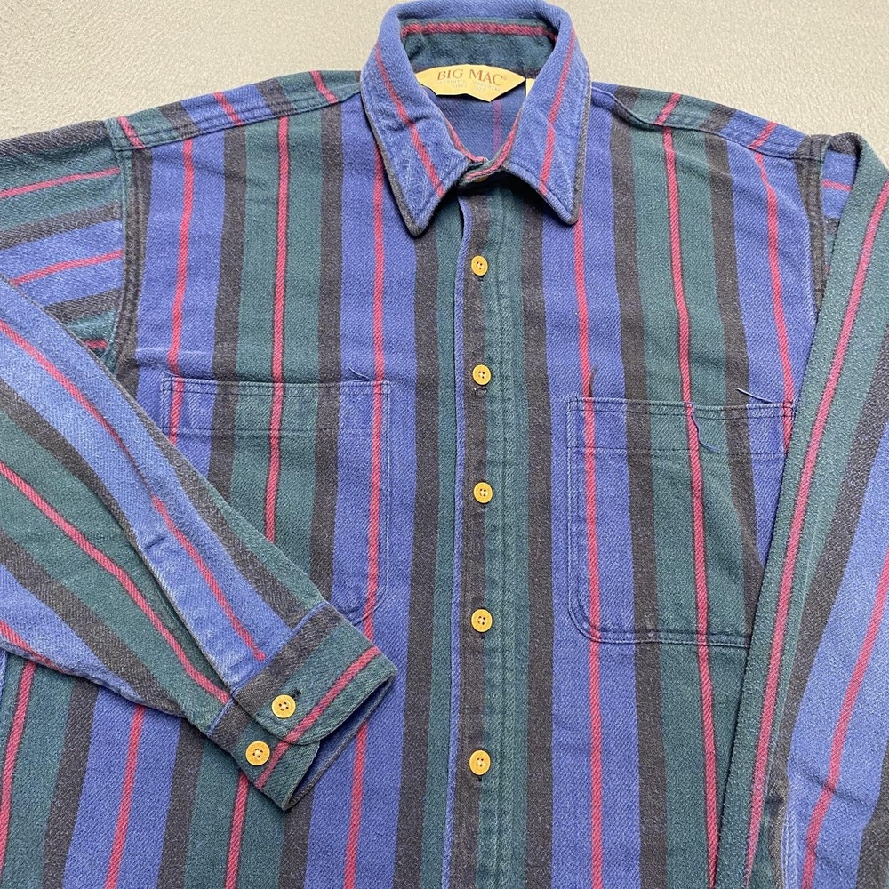 VTG Big Mac Shirt Mens LT Multicolor Stripe Flannel Long Sleeve Button Up
